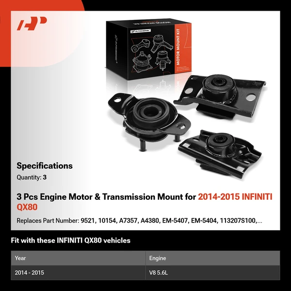 3 Pcs Engine Motor & Transmission Mount for 2014-2015 INFINITI QX80
