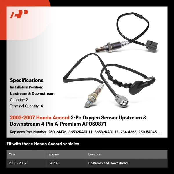 2003-2007 Honda Accord 2-Pc Oxygen Sensor Upstream & Downstream 4-Pin A-Premium APOS0871