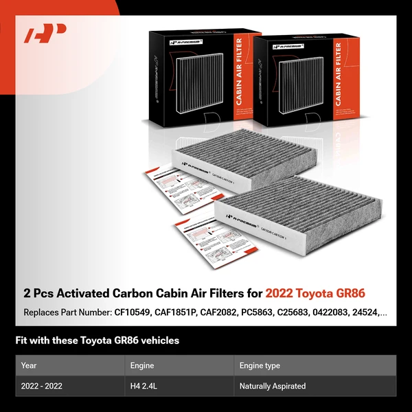 2 Pcs Activated Carbon Cabin Air Filters for 2022 Toyota GR86