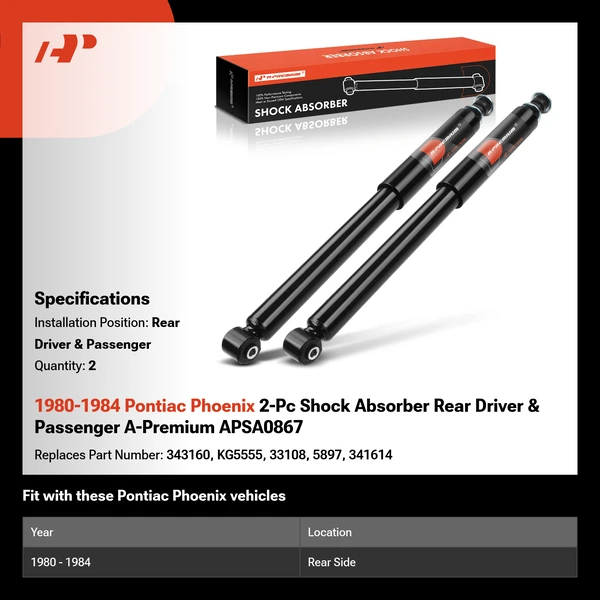 1980-1984 Pontiac Phoenix 2-Pc Shock Absorber Rear Driver & Passenger A-Premium APSA0867