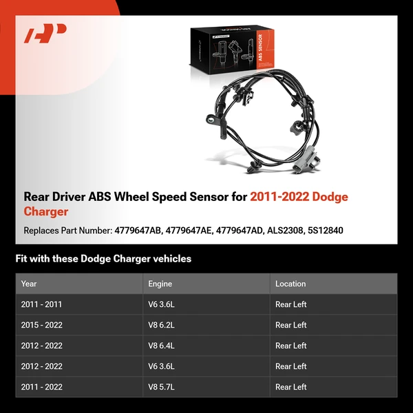 Rear Driver ABS Wheel Speed Sensor for 2011-2022 Dodge Charger