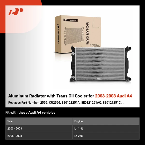 Aluminum Radiator with Trans Oil Cooler for 2003-2008 Audi A4