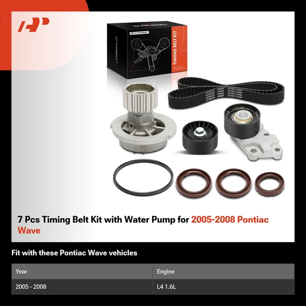 7 Pcs Timing Belt Kit with Water Pump for 2005-2008 Pontiac Wave