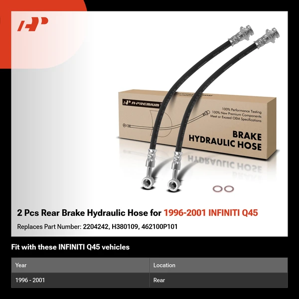 2 Pcs Rear Brake Hydraulic Hose for 1996-2001 INFINITI Q45