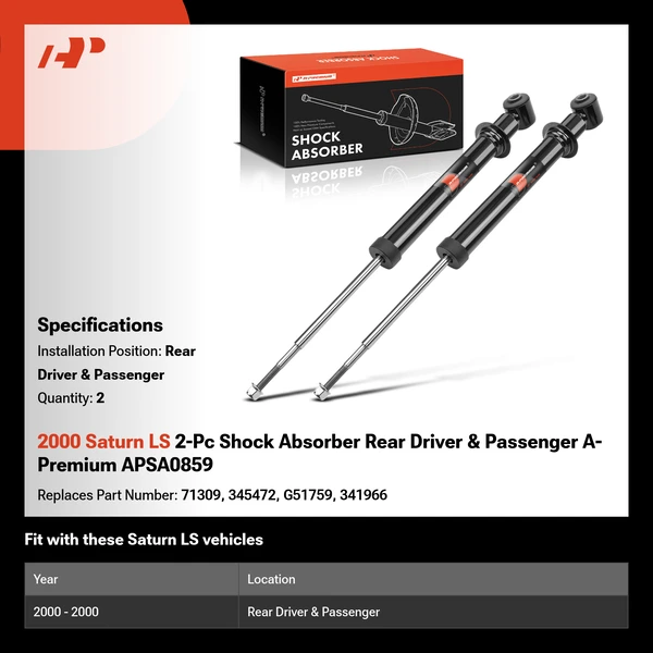 2000 Saturn LS 2-Pc Shock Absorber Rear Driver & Passenger A-Premium APSA0859