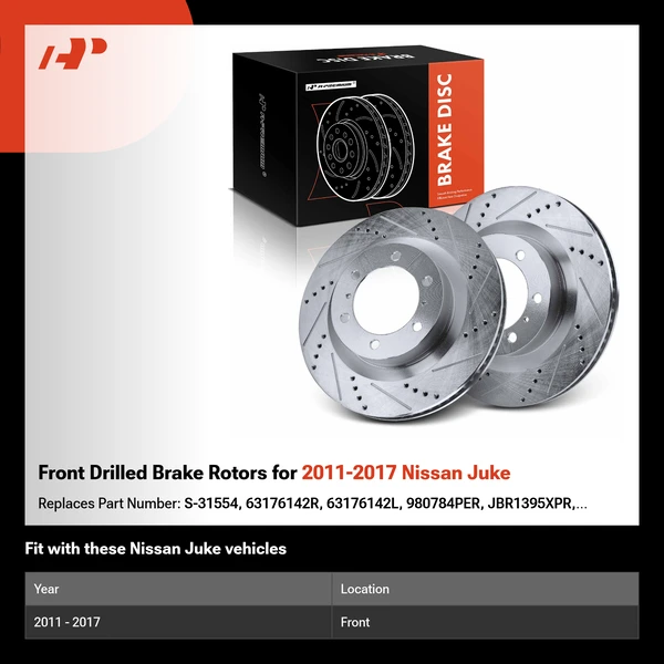 Front Drilled Brake Rotors for 2011-2017 Nissan Juke