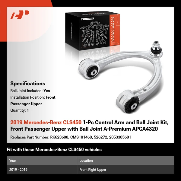 2019 Mercedes-Benz CLS450 1-Pc Control Arm and Ball Joint Kit, Front Passenger Upper with Ball Joint A-Premium APCA4320