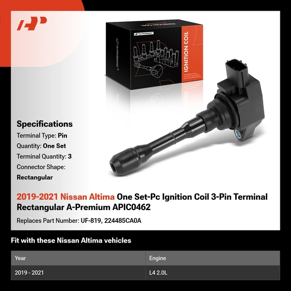 2019-2021 Nissan Altima One Set-Pc Ignition Coil 3-Pin Terminal Rectangular A-Premium APIC0462