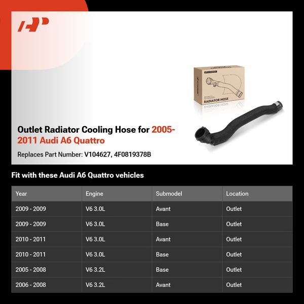 Outlet Radiator Cooling Hose for 2005-2011 Audi A6 Quattro