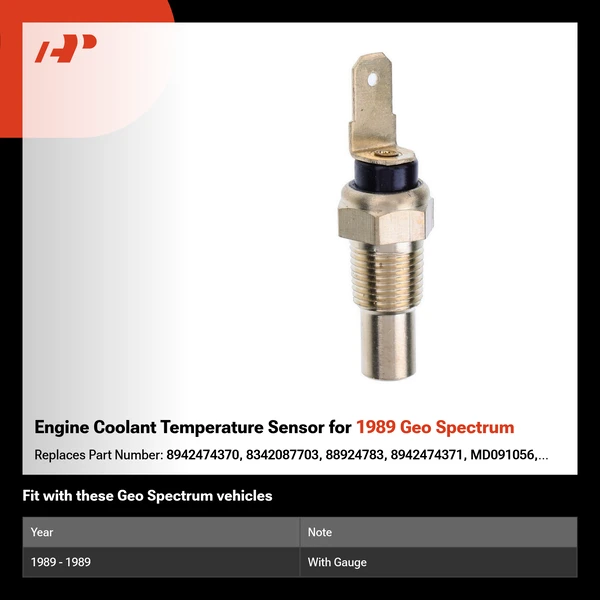 Engine Coolant Temperature Sensor for 1989 Geo Spectrum
