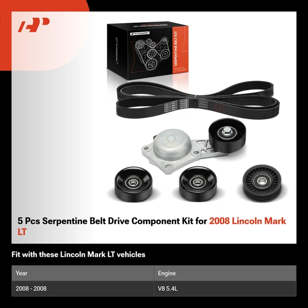 5 Pcs Serpentine Belt Drive Component Kit for 2008 Lincoln Mark LT