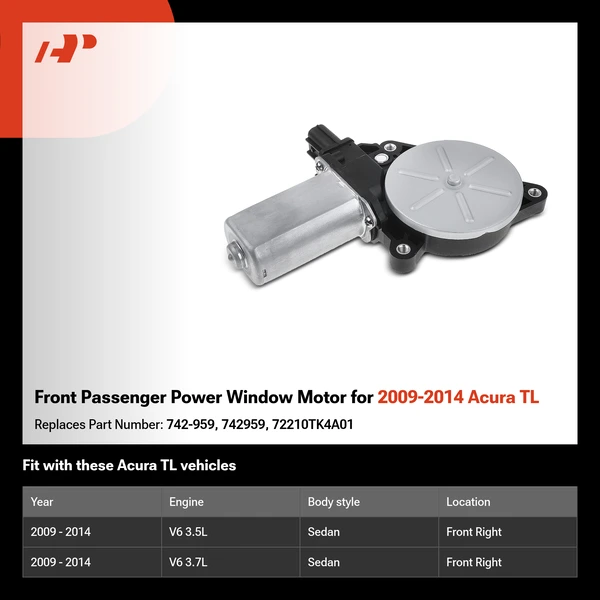 Front Passenger Power Window Motor for 2009-2014 Acura TL