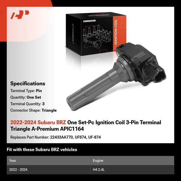 2022-2024 Subaru BRZ One Set-Pc Ignition Coil 3-Pin Terminal Triangle A-Premium APIC1164