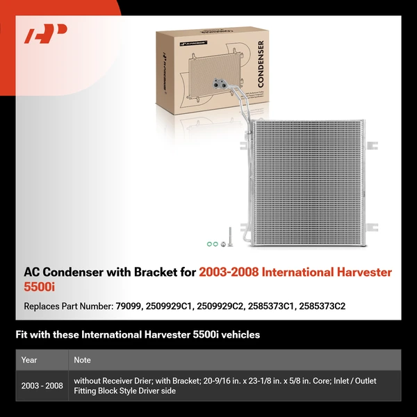 AC Condenser with Bracket for 2003-2008 International Harvester 5500i