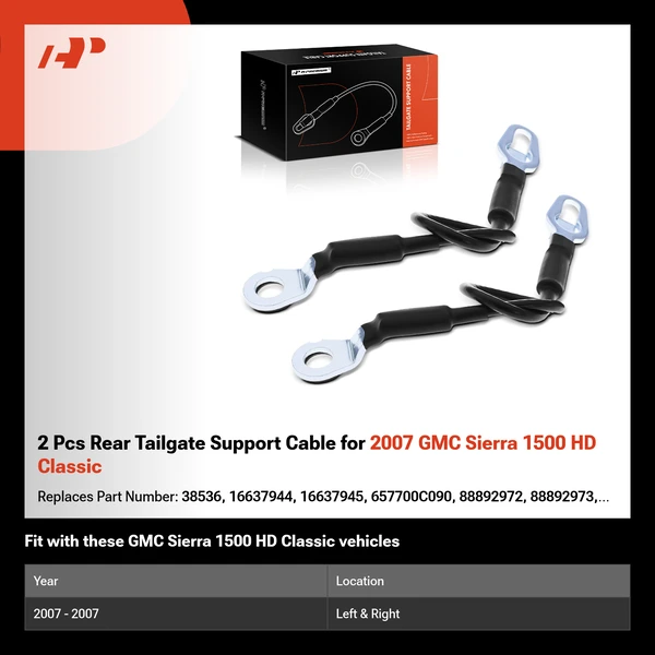 2 Pcs Rear Tailgate Support Cable for 2007 GMC Sierra 1500 HD Classic