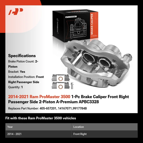2014-2021 Ram ProMaster 3500 1-Pc Brake Caliper Front Right Passenger Side 2-Piston A-Premium APBC3328