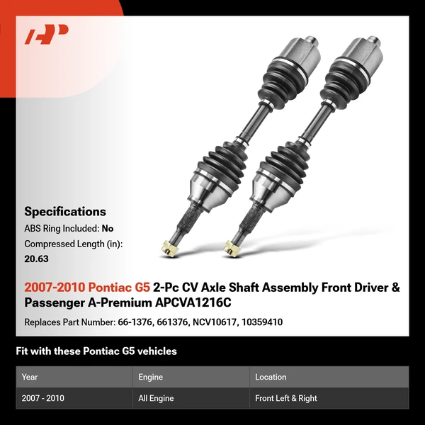 2007-2010 Pontiac G5 2-Pc CV Axle Shaft Assembly Front Driver & Passenger A-Premium APCVA1216C