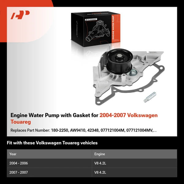 Engine Water Pump with Gasket for 2004-2007 Volkswagen Touareg