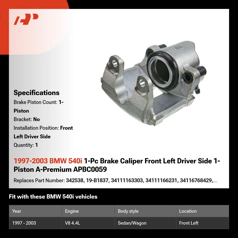1997-2003 BMW 540i 1-Pc Brake Caliper Front Left Driver Side 1-Piston A-Premium APBC0059