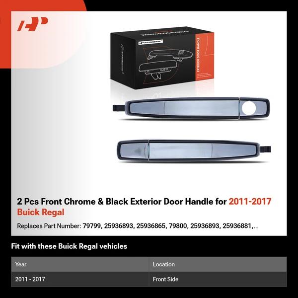 2 Pcs Front Chrome & Black Exterior Door Handle for 2011-2017 Buick Regal