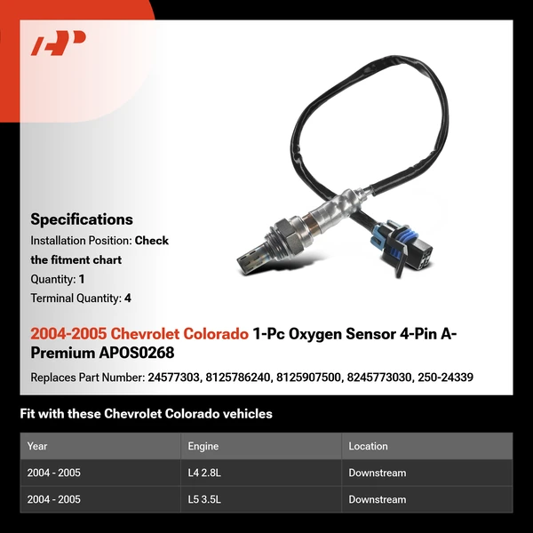 2004-2005 Chevrolet Colorado 1-Pc Oxygen Sensor 4-Pin A-Premium APOS0268