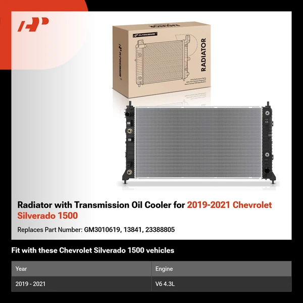 Radiator with Transmission Oil Cooler for 2019-2021 Chevrolet Silverado 1500