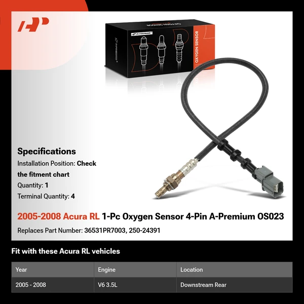 2005-2008 Acura RL 1-Pc Oxygen Sensor 4-Pin A-Premium OS023