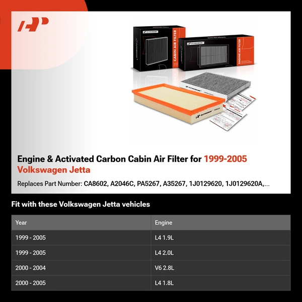 Engine & Activated Carbon Cabin Air Filter for 1999-2005 Volkswagen Jetta