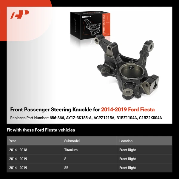 Front Passenger Steering Knuckle for 2014-2019 Ford Fiesta