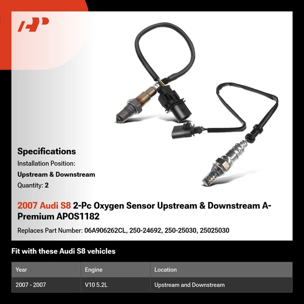 2007 Audi S8 2-Pc Oxygen Sensor Upstream & Downstream A-Premium APOS1182