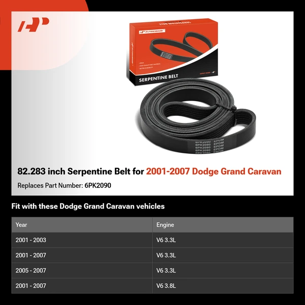 82.283 inch Serpentine Belt for 2001-2007 Dodge Grand Caravan