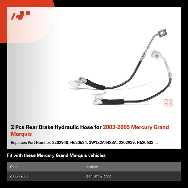 2 Pcs Rear Brake Hydraulic Hose for 2003-2005 Mercury Grand Marquis