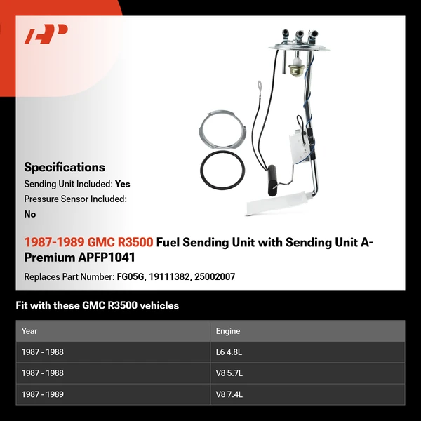 1987-1989 GMC R3500 Fuel Sending Unit with Sending Unit A-Premium APFP1041