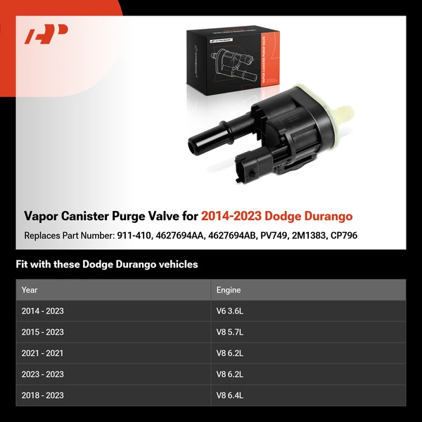 Vapor Canister Purge Valve for 2014-2023 Dodge Durango