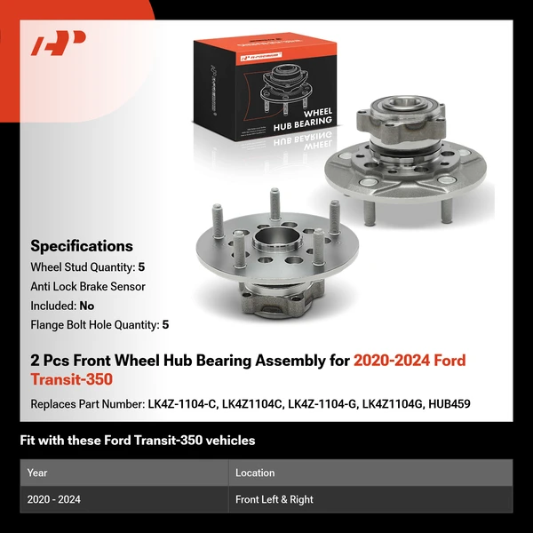 2 Pcs Front Wheel Hub Bearing Assembly for 2020-2024 Ford Transit-350