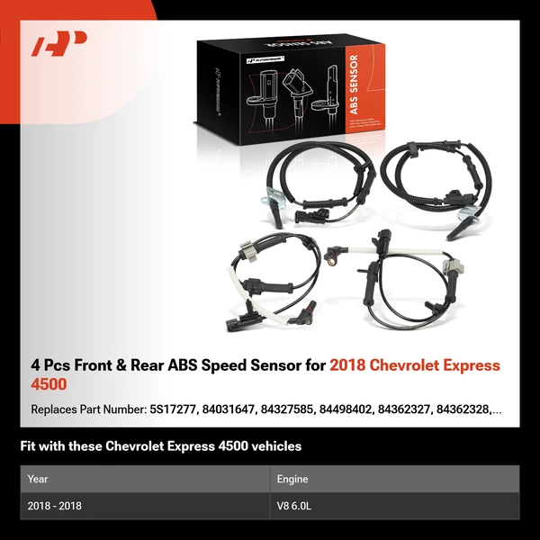 4 Pcs Front & Rear ABS Speed Sensor for 2018 Chevrolet Express 4500