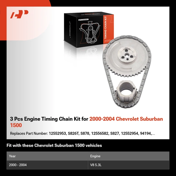 3 Pcs Engine Timing Chain Kit for 2000-2004 Chevrolet Suburban 1500