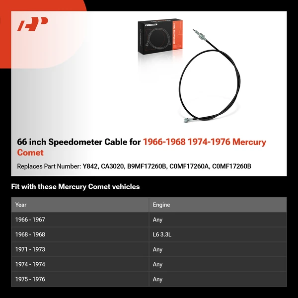 66 inch Speedometer Cable for 1966-1968 1974-1976 Mercury Comet