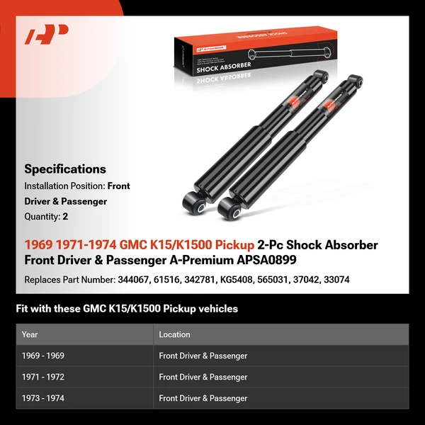 1969 1971-1974 GMC K15/K1500 Pickup 2-Pc Shock Absorber Front Driver & Passenger A-Premium APSA0899