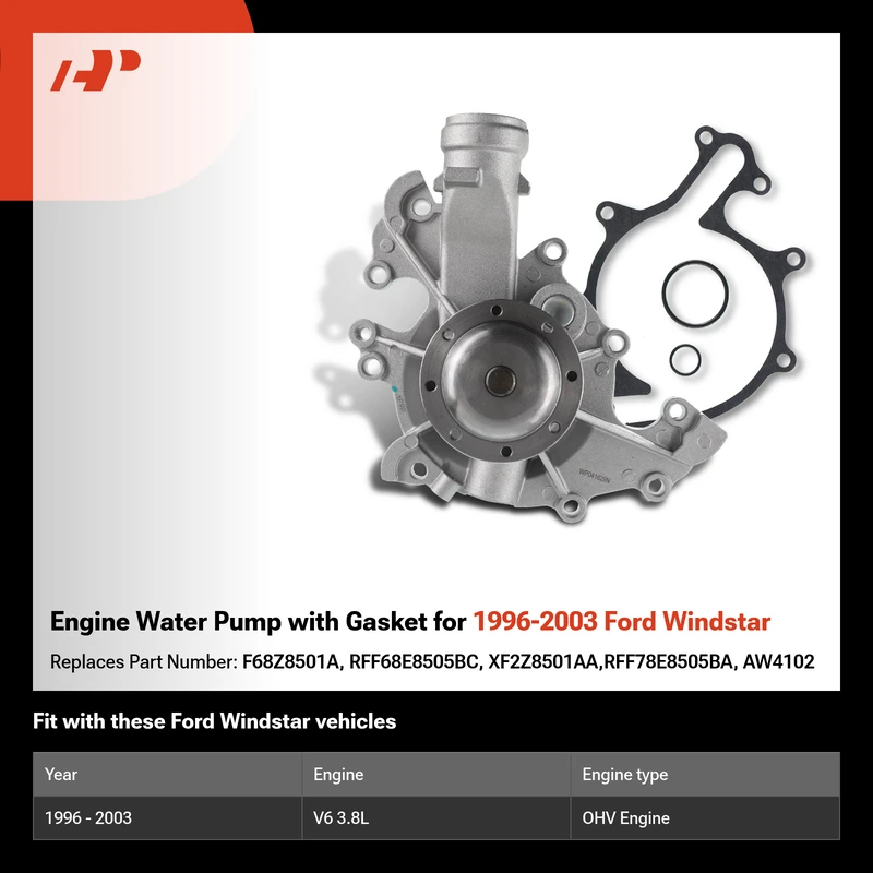 Engine Water Pump with Gasket for 1996-2003 Ford Windstar