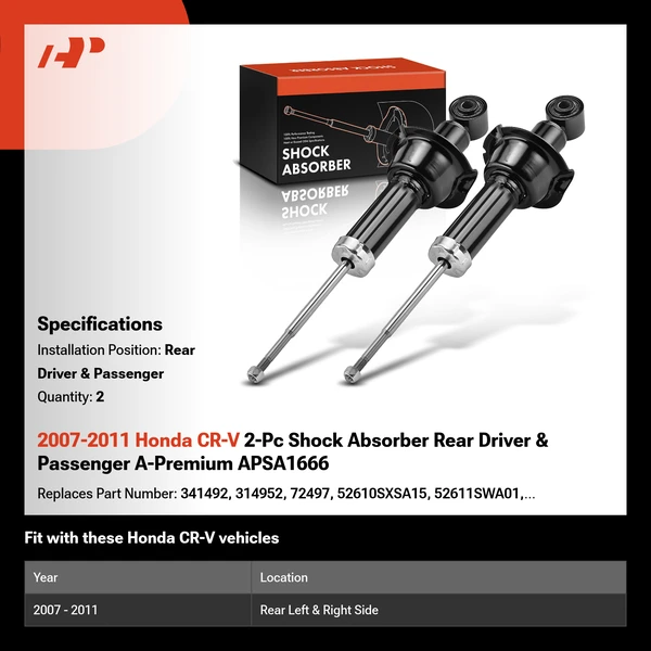 2007-2011 Honda CR-V 2-Pc Shock Absorber Rear Driver & Passenger A-Premium APSA1666