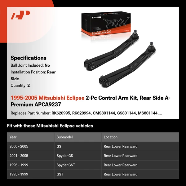 1995-2005 Mitsubishi Eclipse 2-Pc Control Arm Kit, Rear Side A-Premium APCA9237