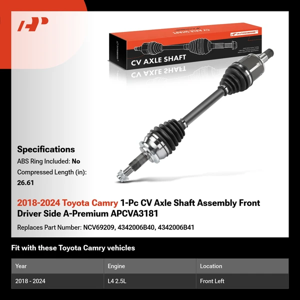 2018-2024 Toyota Camry 1-Pc CV Axle Shaft Assembly Front Driver Side A-Premium APCVA3181