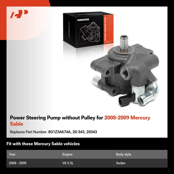 Power Steering Pump without Pulley for 2008-2009 Mercury Sable