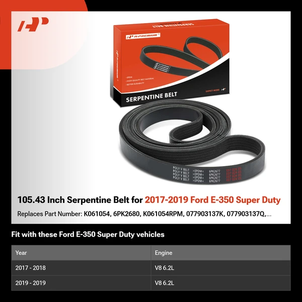 105.43 Inch Serpentine Belt for 2017-2019 Ford E-350 Super Duty