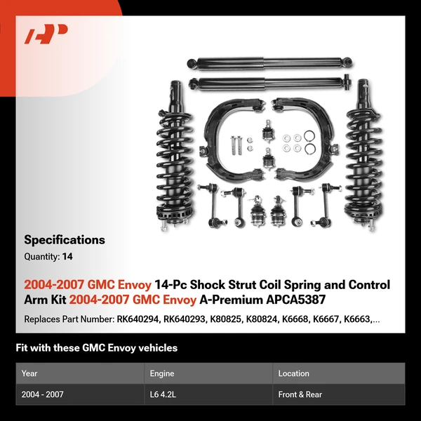 2004-2007 GMC Envoy 14-Pc Shock Strut Coil Spring and Control Arm Kit 2004-2007 GMC Envoy A-Premium APCA5387