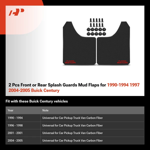 2 Pcs Front or Rear Splash Guards Mud Flaps for 1990-1994 1997 2004-2005 Buick Century