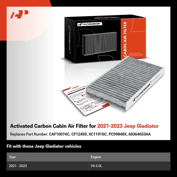 Activated Carbon Cabin Air Filter for 2021-2023 Jeep Gladiator