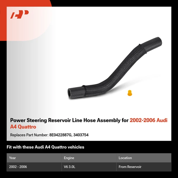 Power Steering Reservoir Line Hose Assembly for 2002-2006 Audi A4 Quattro