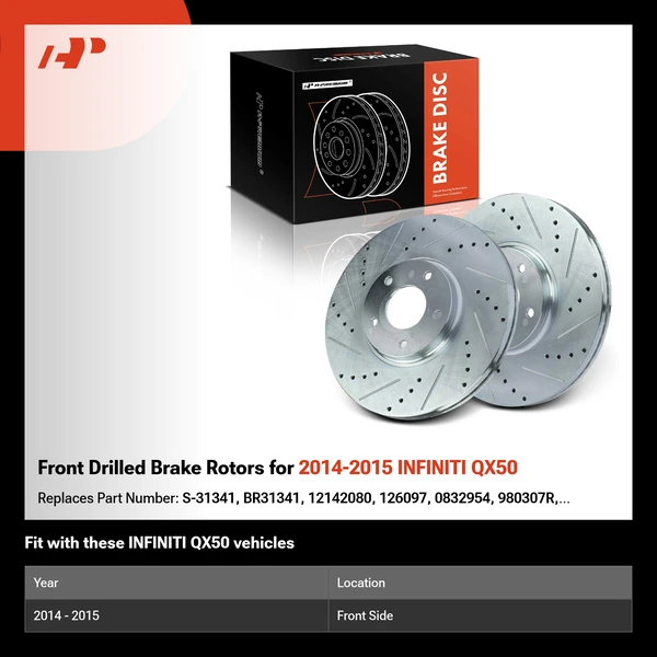 Front Drilled Brake Rotors for 2014-2015 INFINITI QX50